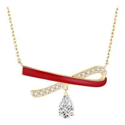 Cevol新奢钻石 k金锁骨链红色礼物新年鸿运蝴蝶结钻石颈链女