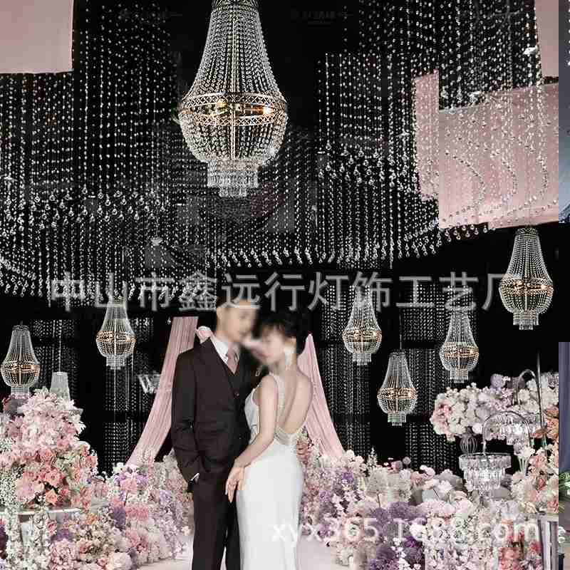 新款结婚庆道具欧式铁艺水晶珠链吊灯装饰婚庆节日创意水晶吊灯