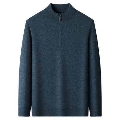 稻草人半高领拉链毛衣男加绒加厚秋冬新款中年爸爸羊毛针织打底衫