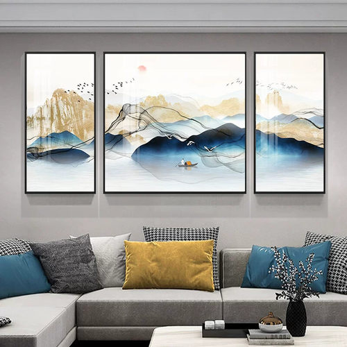 盈浩 新中式客厅装饰画沙发背景墙三联画现代简约墙画山水画挂画