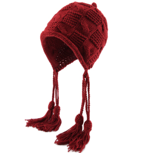 2025新款时尚安可拉红色毛线帽子女生秋冬季保暖手工辫子针织帽潮