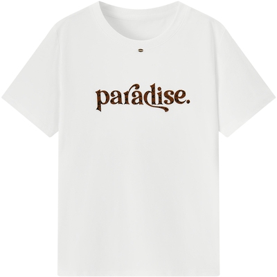 爱居兔白色正肩短袖T恤女夏季新款字母印花简约休闲上衣