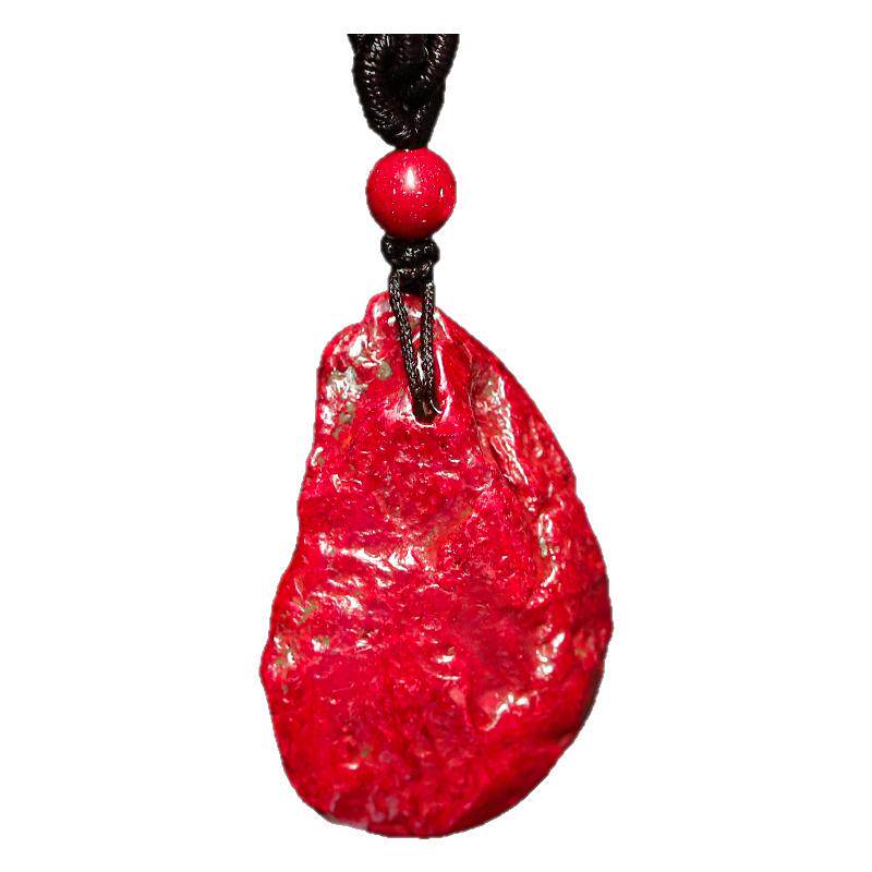 朱砂原石原矿吊坠无根砂透光项链男款女款马年本命年饰品原石挂件