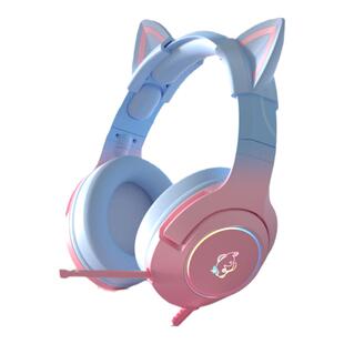头戴式耳机有线猫耳朵圆孔女生笔记本电脑电竞游戏专用降噪高颜值