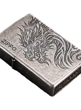 zippo打火机官方正版古银深雕龙行大运复古做旧煤油防风男士礼物