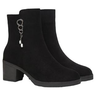 真皮新款磨砂女靴秋冬粗跟短靴女厚底单靴高跟马丁靴女