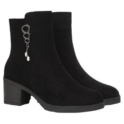 磨砂女靴秋冬粗跟短靴女厚底单靴