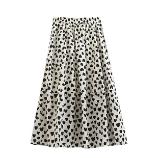 2025春夏新款爱心印花拼接伞裙半身裙半袖冰丝针织衫套装裙两件套