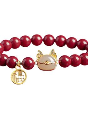 朱砂萌蛇镂空福牌手串女蛇年