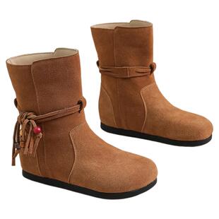 星期六真皮勃肯鞋女冬季北方加绒保暖雪地靴配裙子百搭显瘦时装靴