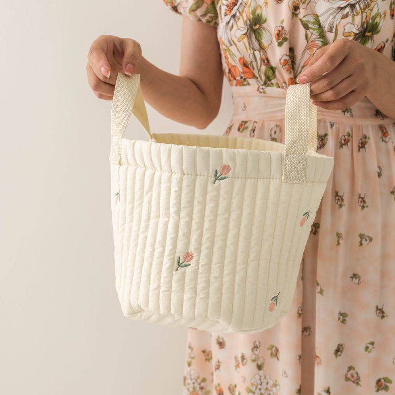 ins米色衍棉刺绣宝宝篮衣服整理袋玩具收纳尿布婴儿床多用收纳袋