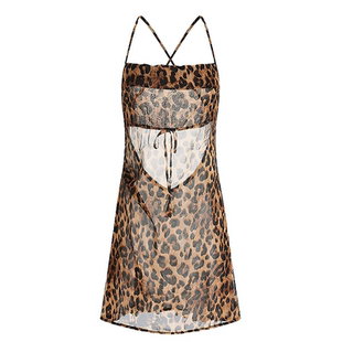 性感豹纹绑带睡裙女夏季新款纯欲风辣妹修身显瘦包臀吊带短裙子