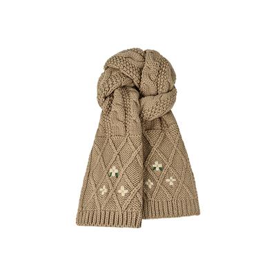 复古小花朵针织围巾女秋冬可爱