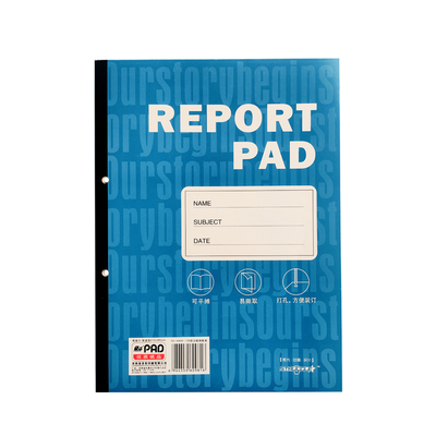 奋斗A4美式拍纸本 蓝绿封面双孔笔记本子学生可平摊横翻打孔2孔记事本加厚100张内页a4侧翻横线白纸本考研本