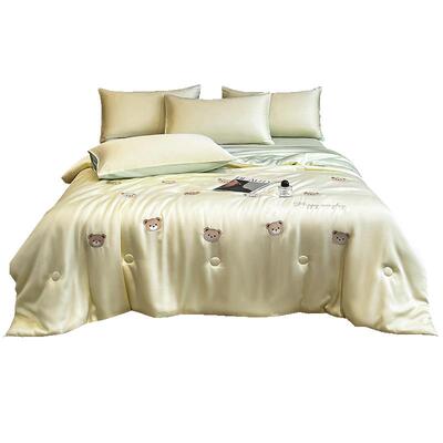 无印良品夏天凉感冰丝夏凉被四件套刺绣款夏季薄被子夏被空调被