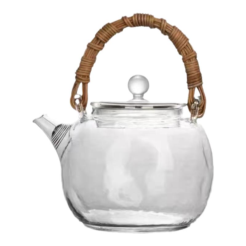 玻璃煮茶壶家用耐热日式锤纹电陶炉烧水壶藤编提梁壶功夫茶具套装