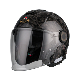 BR碳纤维四分之三盔摩托车头盔夏季男士4/3超轻半盔复古双镜片