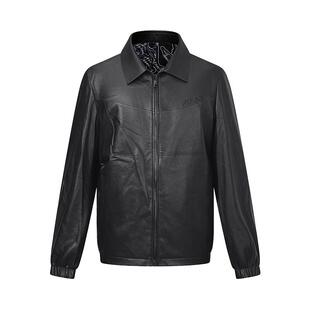 RARE威雅男装 秋冬新款黑色薄款夹克外套男士时尚翻领真皮皮衣