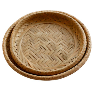 竹箩筐丨手工原色竹片编织圆形簸箕筐家用杂物果蔬晾晒置物收纳篮