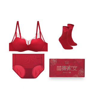 【玫瑰舒挺杯礼盒】安莉芳光面文胸女士小胸聚拢透气内衣内裤套装