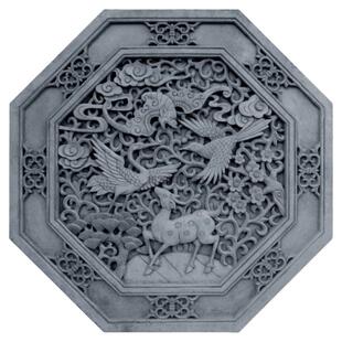 仿古砖雕多边形中式影壁墙面砖壁照背景装饰古建青砖壁画水泥浮雕