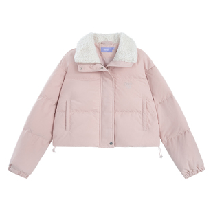 UNIFREE冬季毛领短款羽绒服女羊羔毛拼接小个子独特加厚保暖外套