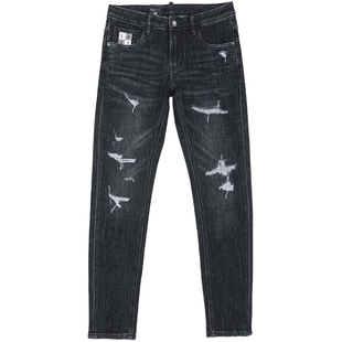 [小脚]DA449唠叨牛仔秋冬季男时尚潮裤子弹力破洞修身小脚牛仔裤