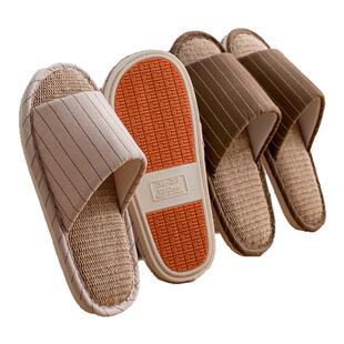 买一送一亚麻拖鞋女情侣室内家居木地板防滑静音全棉麻布鞋男四季
