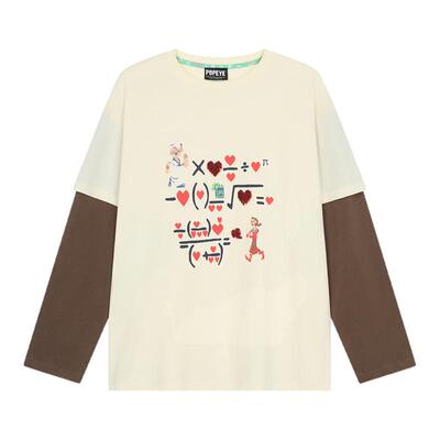 innplanet26春新款大力水手系列廓形假两件拼接长袖T恤PO31TS813A