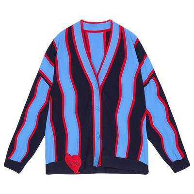 谜底条纹针织开衫女2025春季新品设计感复古风V领毛衫女251MZ0303