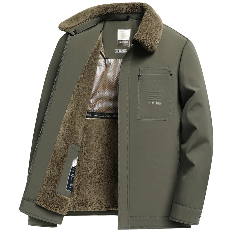 雅鹿可卸毛领短款夹克棉服爸爸装