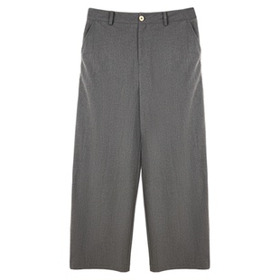 JUST SHINE/时晒灰色高腰垂坠阔腿裤秋冬高级感显瘦通勤西装长裤