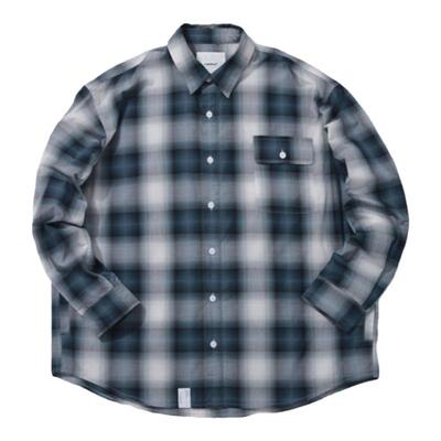 翻领长袖格子日系衬衫