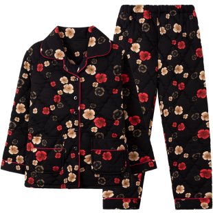 【特价】芬腾可安睡衣女秋冬季加厚纯棉三层夹棉袄家居服套装