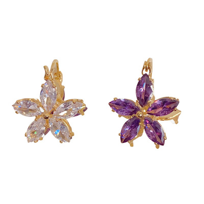 法式轻奢锆石双面花瓣耳夹超闪