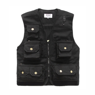 春秋细棉帆布记者马甲男女多袋摄影像户外休闲钓鱼两用背心坎肩