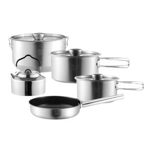 户外304不锈钢锅具炊具专用露营烧水壶便携炉具套装煮锅吊锅炒锅