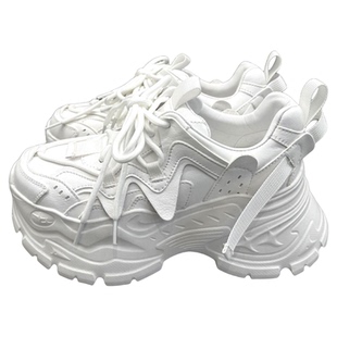 欧洲站增高8CM白色老爹鞋女春季2026新款真皮厚底松糕百搭小白鞋