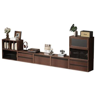 三梦中古风组合电视柜落地客厅2025新款胡桃色实木模块化电视机柜