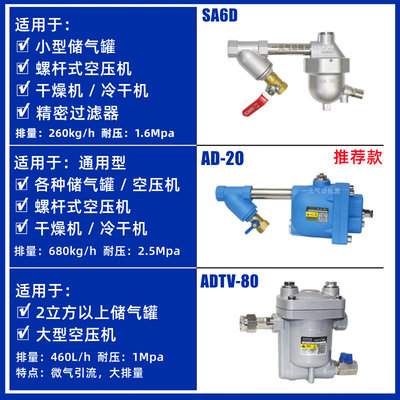 储气罐自动排水器AD-20大排量自动疏水阀SA6D空压机放水阀ADTV-80