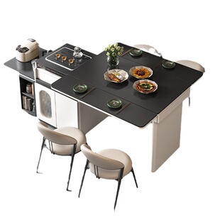 折叠伸缩移动小户型饭桌岩板餐桌茶桌两用家用岛台轻奢餐桌椅组合