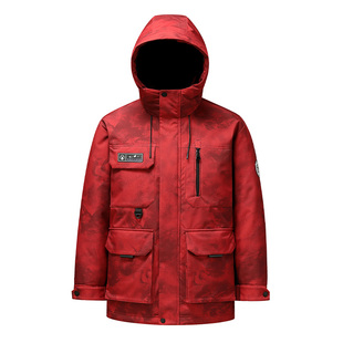 鸭鸭羽绒服男女同款冬季短款连帽户外工装登山服加厚防寒红色外套
