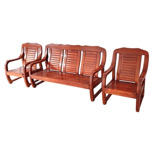 中式全实木沙发接待办公室原木榫卯结构客厅家具农村小户型三人位