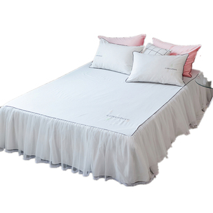 全棉床裙单件刺绣纯棉床罩公主蕾丝双层花边床垫保护四件套可定制