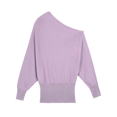 Maven Lin恣意佳人 100%羊毛不规则斜肩针织衫女贵奢修身露肩上衣