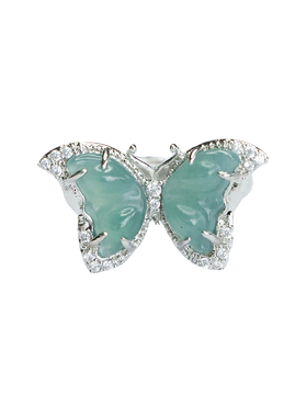 天然A货翡翠蝴蝶戒指蓝水玉石指环新中式民族风饰品古风指环礼物