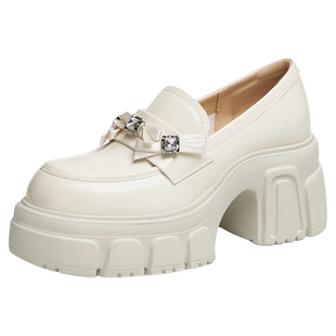 红蜻蜓厚底乐福鞋女春季新款女鞋小个子增高鞋子甜美一脚蹬小皮鞋