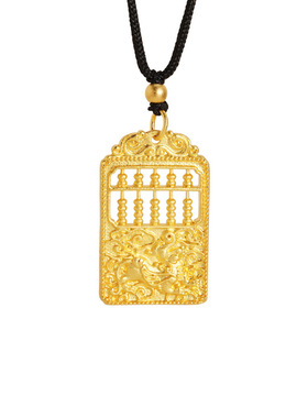 新款传承越南沙金如意算盘项链黑绳挂坠复古国风饰品国潮百搭男女