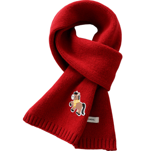 啄木鸟100%羊毛红色小马围巾女冬季2026马年新款本命年礼物红围脖