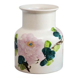 景德镇新中式手绘牡丹无孔陶瓷花瓶中国风可水培插花装饰花器摆件